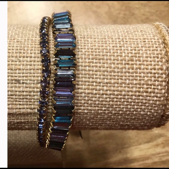 J Crew Ombre Blue Baguette Stretch Bracelet Set - Picture 2 of 2